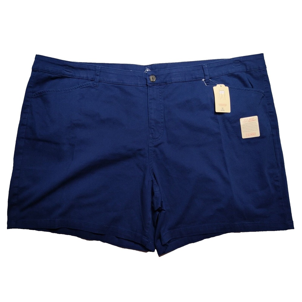 St Johns Bay‎ Women Plus 30W American Navy Blue Secretly Slender 7" Shorts NEW